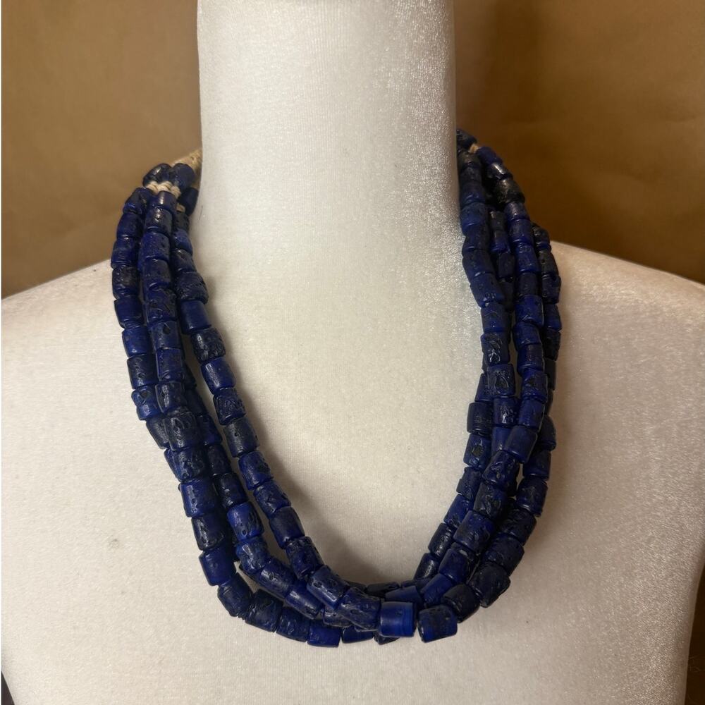 Ethnic Multi Strand Dark Blue Glass Women Tribal Naga Handmade TIBETAN Necklace